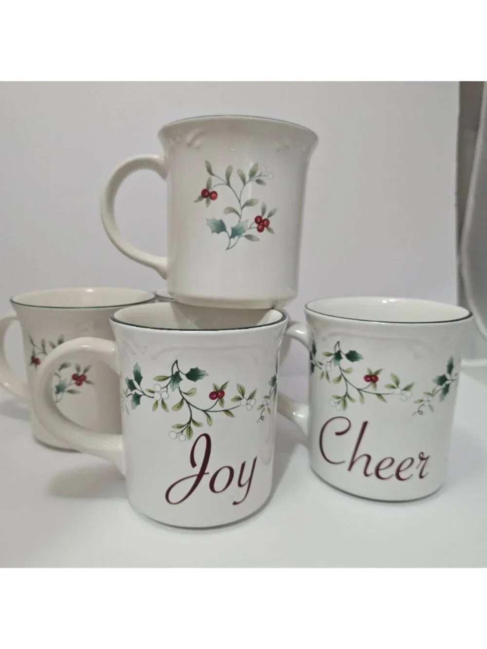 5 Pfaltzgraff Winterberry Mugs Holiday Joy Cheer Dishwasher Microwave Safe 12oz - Picture 4 of 6